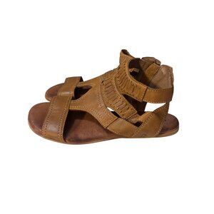 Roan By Bedstu Womens Leather Strappy Sandals With Side Zippers In Tan Brown Siz